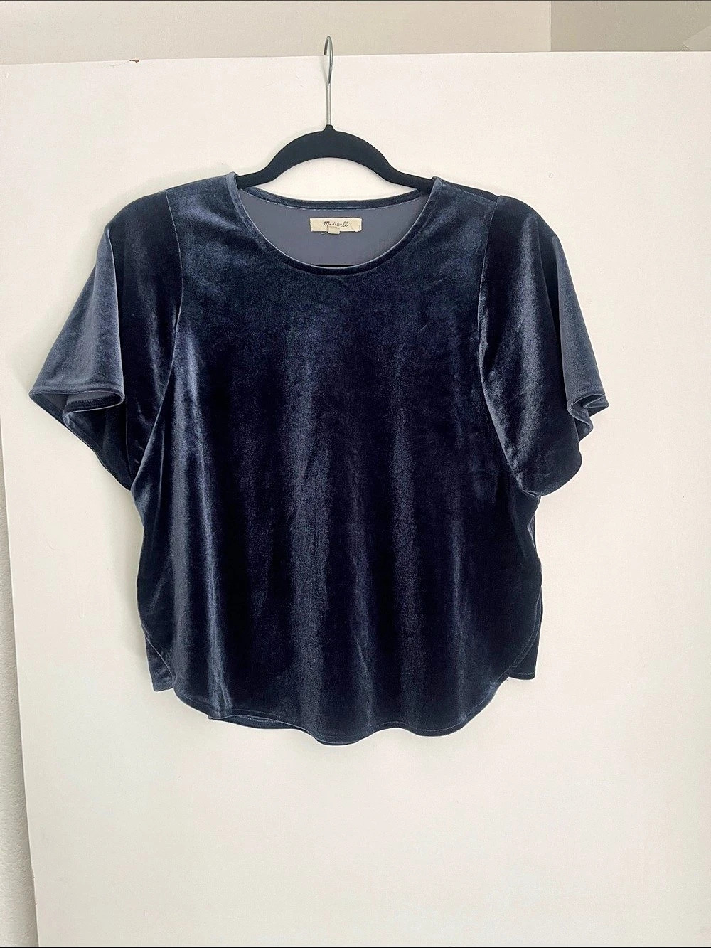 Madewell Velvet Butterfly Top Velvet Short Sleeve Top Blue XS